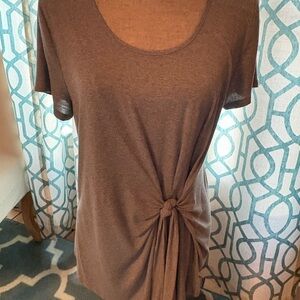 Women's Time and Tru Gray Knot-Front Short Sleeve Tunic Top